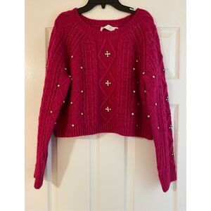 New ASTR the label Women's Madison Pullover Knit Sweater Pink Embellished M